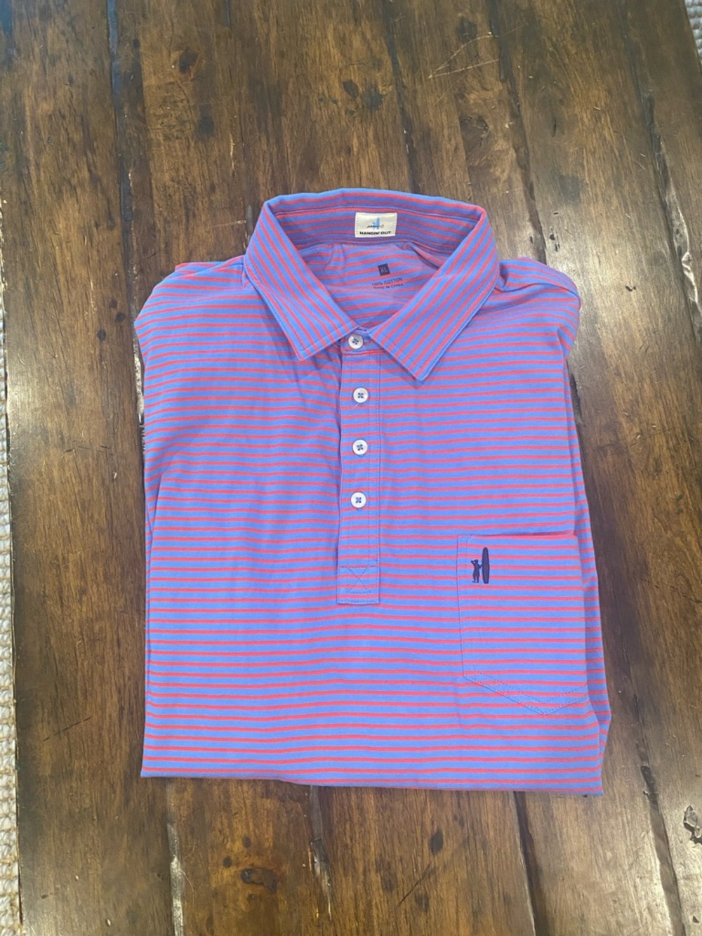 johnnie-O Thin Striped Polo in Blue and Red